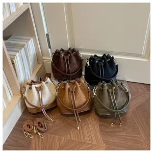Dames vintage emmer tas schoudertas crossbody tas meerkleurig detail weergave