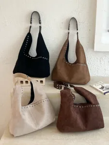 Retro Wildleder Hobo Schultertasche für Damen, stilvolle große Achseltasche für den Alltag.