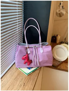 Koreaanse casual contrasterende tote bag, stijlvolle grote schoudertas voor dames.