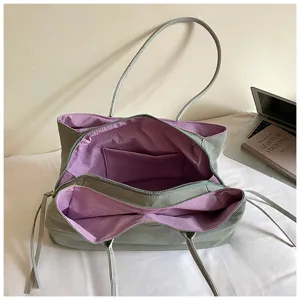 Koreaanse casual color-blocked tote bag met paarse voering en grote capaciteit voor dagelijks.