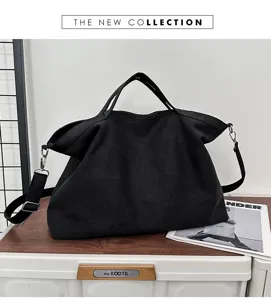 Japanse stijl minimalistische zwarte canvas shopper, grote capaciteit casual schoudertas.