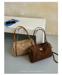 Suède bowling schoudertas grote capaciteit casual vintage retro handtas voor vrouwen