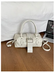 Retro Y2K Boston tas voor dames, Koreaanse stijl motor handtas, trendy schoudertas.
