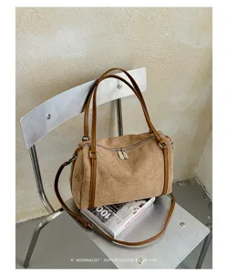 Suede Boston tas grote capaciteit schoudertas casual retro stijl handtas voor vrouwen