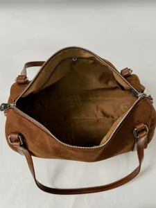 Bruine Suede Boston Tas Vrouwen Grote Capaciteit Schoudertas Casual Crossbody Handtas