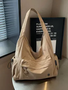 Borsa a Tracolla in Tela a Grande Capacità Minimalista Tote da Donna Stile Hobo Borsa con Cerniera Casual Borsa da Viaggio