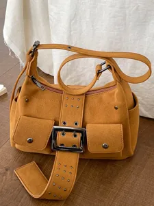 Vintage Hot Girl Stijl Schoudertas voor Dames Koreaanse Trendy Multizakken Klinknagels Metalen Gesp Crossbodytas