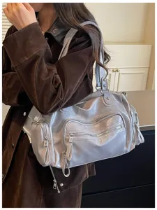 Retro Zilver Multi-Zak Schoudertas Grote Capaciteit Crossbody Tas Vrouwen Mode Chic