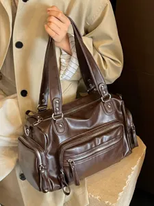 Dames Vintage PU Lederen Draagtas Grote Capaciteit Met Multizakken Retro Schoudertas Crossbody Commuter Handtas Klassiek