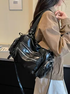 Retro dames schoudertas met vele vakken, grote PU lederen crossbody tas stijlvol.