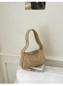 Vintage Wildleder Umhängetasche mit Nieten schicke Biker Hobo Tasche lässige trendige Achseltasche Damen