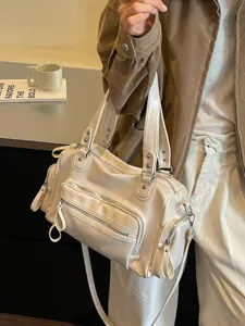 Vintage schoudertas met meerdere vakken voor dames, stijlvolle casual PU lederen handtas.