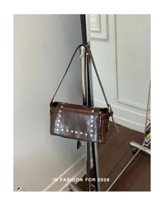 Retro klinknagels PU leer schoudertas okseltas straatstijl vintage dagelijkse handtas