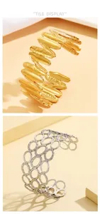 Brazalete ancho geométrico irregular de acero inoxidable, joyería de moda para mujeres.