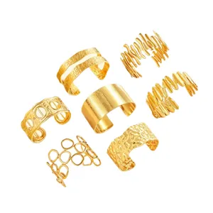 Juego de 7 pulseras brazalete abiertas geométricas irregulares de acero inoxidable.