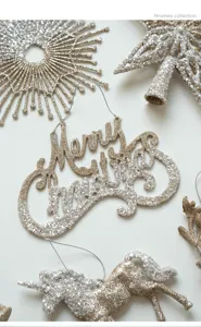 Champagne glitter Christmas tree hanging ornaments, festive star and letter holiday pendant set
