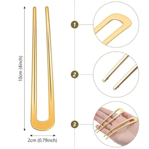 Accessoire de coiffure épingle à cheveux en métal doré en U, longueur 10cm largeur 2cm.