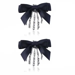 Gothic Skeleton Hand Bow Hair Clip Vintage Satin Zinc Alloy Duckbill Hairpin For Halloween Party Women Hair Accessories