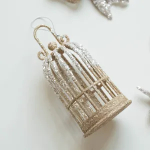 Champagne glitter birdcage Christmas tree hanging ornament holiday party decoration pendant
