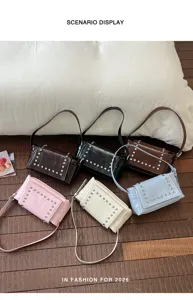 Stijlvolle schoudertas met klinknagels voor dames, retro PU leer okseltas, veelzijdige handtas.