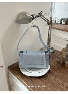 Retro luxe klinknagel schoudertas voor dames, modieuze PU lederen hobo tas onder de arm