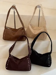 Retro Wildleder Nieten Umhängetasche Damen Trendige Y2K Underarm Tasche Freizeittasche Beutel