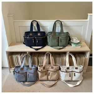 Casual ribfluwelen shopper voor dames, grote capaciteit schoudertas met vele vakken.