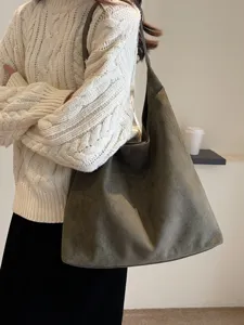 Retro casual dames suède schoudertas, grote capaciteit okseltas tote bag voor dagelijks pendelen.