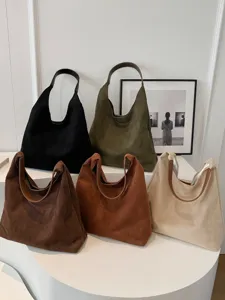 Retro dames suade schoudertas shopper, grote capaciteit casual handtas voor dagelijks.