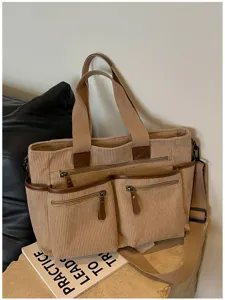Casual corduroy shopper tas met meerdere vakken, grote stijlvolle schoudertas voor dames.