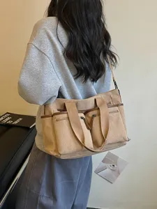 Casual corduroy shopper tas met grote capaciteit multi-pocket schoudertas voor dames