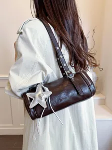 Retro Motorrad Stil Oelleder Zylinder Umhängetasche Damen Mode schick Boston Tasche