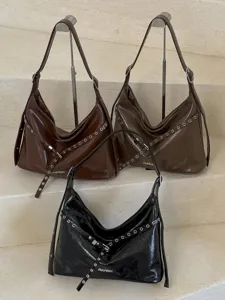 Korean style vintage PU leather hobo shoulder bag for women, chic motorcycle crossbody bag.