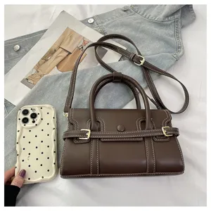 Klassieke Bruine Dames Retro PU Lederen Handtas Mode Casual Schouder Crossbody Tas