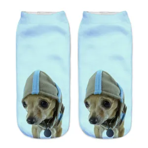 Fashion 3D Printed Cute Dog Pattern Ankle Socks Adult Casual Short Socks Sky Blue