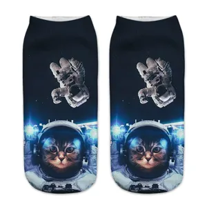 3D Space Cat Print Short Socks Unisex Novelty Ankle Socks Fun Casual Streetwear Sox