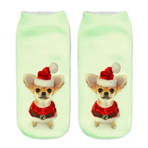 Christmas dog 3D print ankle socks for adults, cute green novelty socks, soft and comfy.