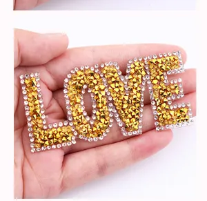 DIY strass LOVE letter patch gouden kristallen fonkelende kleding accessoires deco