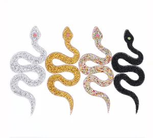 Snake rhinestone patch DIY decorative crystal sticker for clothing bags. Detailed close-up view.