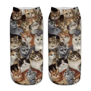 3D Cat Print Short Socks Unisex Novelty Ankle Socks Cute Pet Design Breathable Cotton Socks