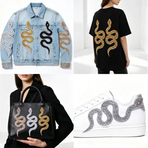 DIY crystal snake rhinestone patches for clothing, jackets, bags, and shoes decoration.