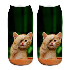 Cute 3D printed cat short socks funny novelty ankle socks for women and men daily wear