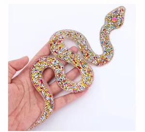 Rhinestone snake patch DIY decorative applique sparkling colorful crystal snake for clothes bags.