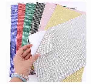Colorful resin rhinestone mesh sheet self adhesive hot fix crystal diamond DIY craft trim
