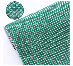Green resin rhinestone mesh sheet hot melt adhesive DIY apparel craft sparkle bling 1pc