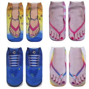 Calzini Divertibili Novità Stampa 3D Unisex Design Realistico Infradito Scarpa Tela Comodi Traspiranti Corti alla Caviglia