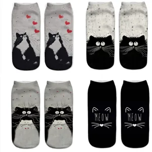 Women Cute Cat Print Short Socks 3D Digital Printed Low Cut Casual Ankle Socks Fashion Breathable Footwear