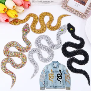 Snake Shaped Rhinestone Hotfix Patch DIY Decorative Applique Sparkly Resin Crystal Sticker For Clothing Bag Shoes