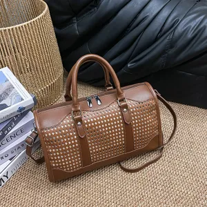 Vrouwen Grote Capaciteit PU Leer Handtas Vintage Opengewerkt Schoudertas Casual Reizen Tote Tas