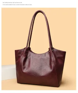 Wijnrode PU lederen dames shopper tas, stijlvolle grote schoudertas voor dagelijks werk.